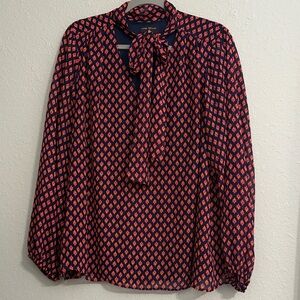 Lane Bryant Navy and Coral Patterned Blouse